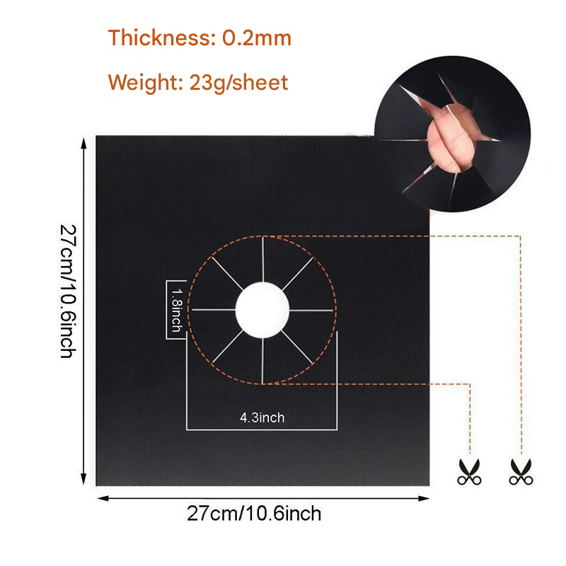 4-Piece Black Reusable Oil-Proof Teflon Stovetop Burner Liners - Cuttable, Non-Stick, Heat-Resistant & Dishwasher Safe Clean Pad — image 2