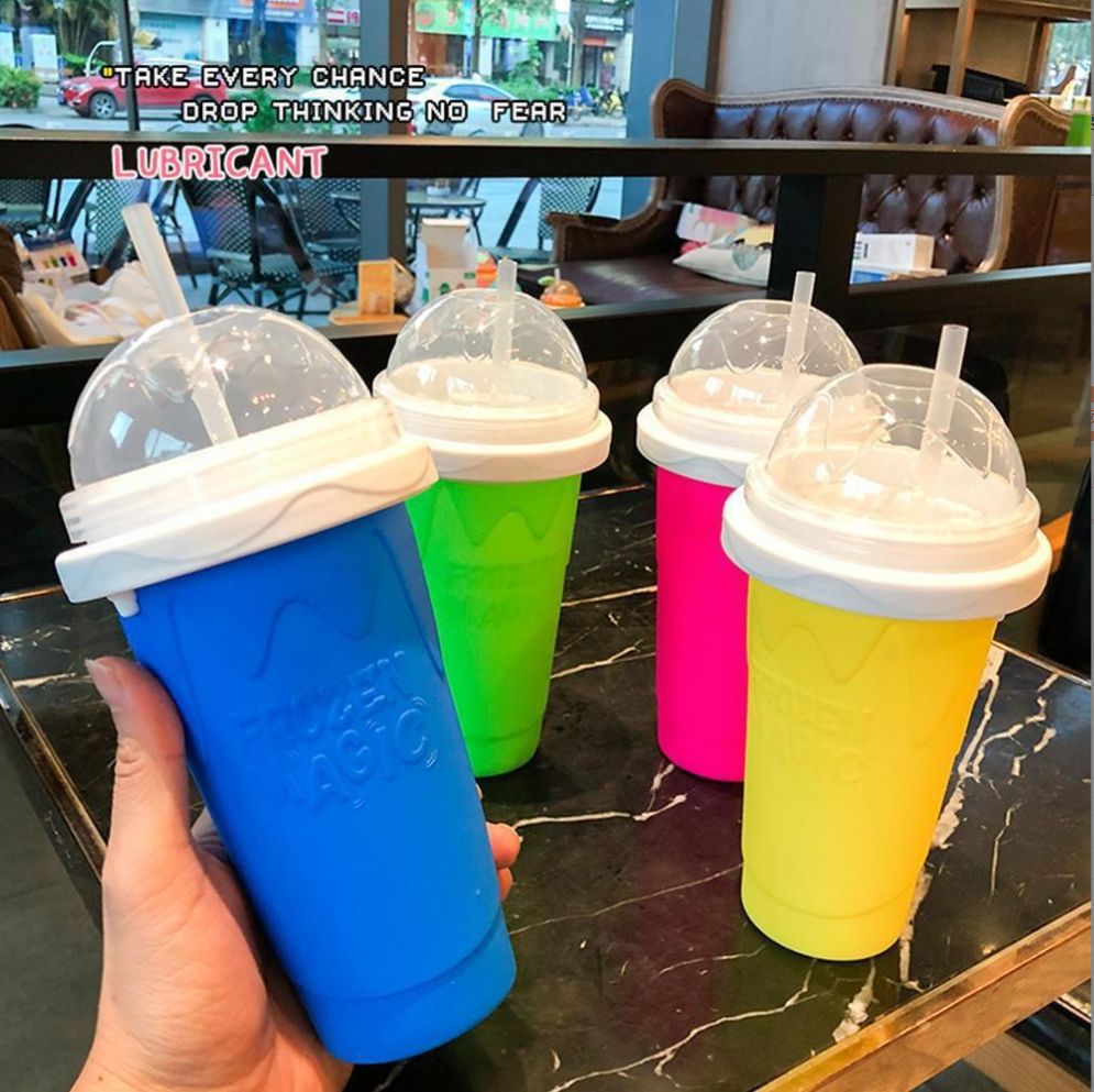 Pink Instant DIY Slushie Squeeze Maker Cup - Food-Grade Silicone Double-Layer Cooling Smoothie Cup with 2-in-1 Straw & Spoon — image 2