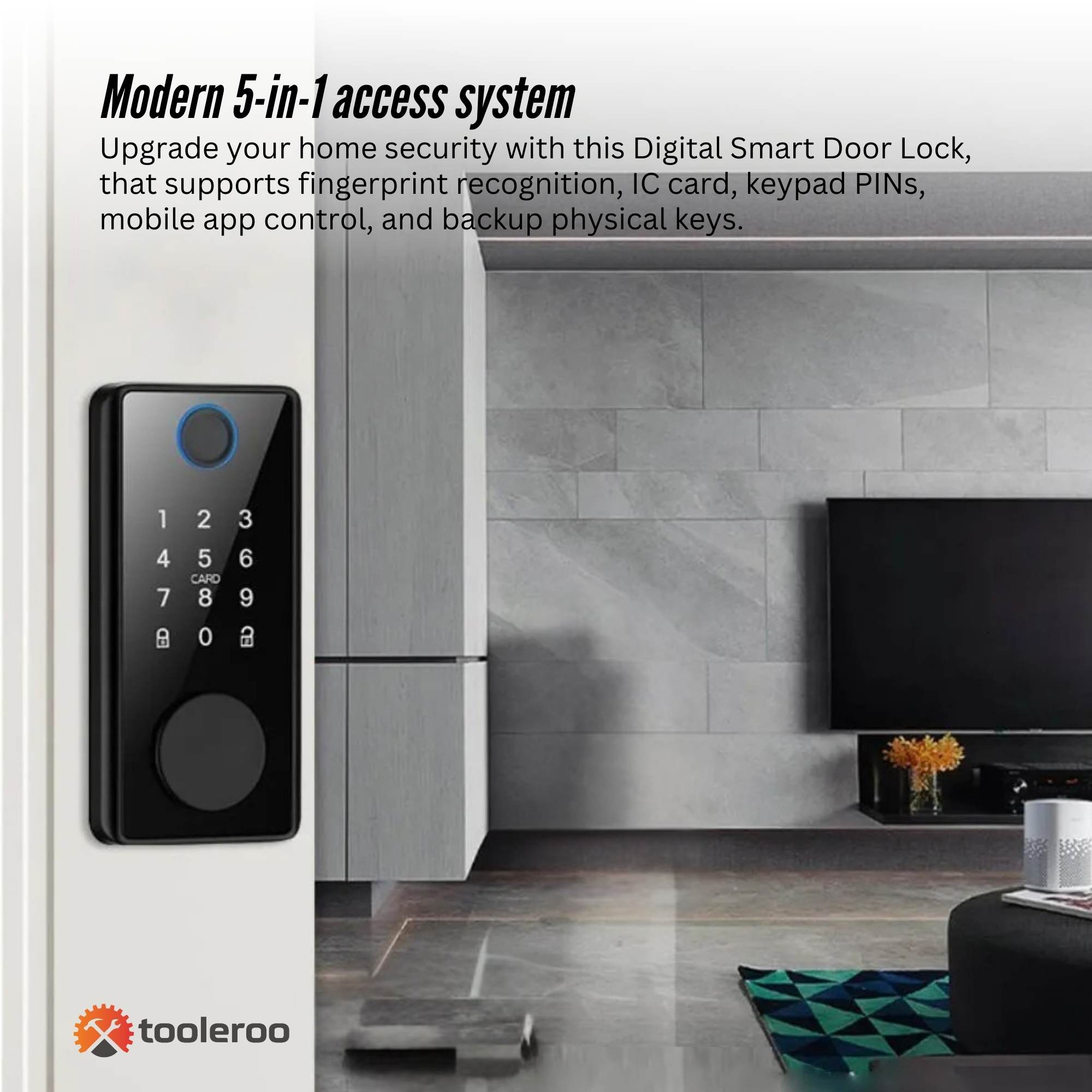 Tooleroo Digital Smart Door Lock Keypad - 5-in-1 Home Entry Security System β image 3