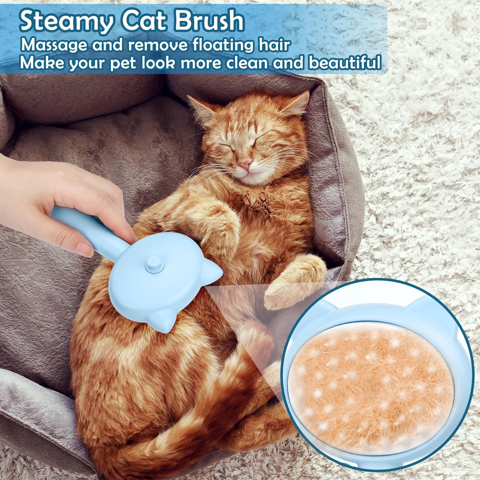 3 In1 Steamy Cat Brush for Shedding, Cat Steamer Brush for Massage, Pet Hair Removal Tool Comb for Cats and Dogs, Blue — image 2