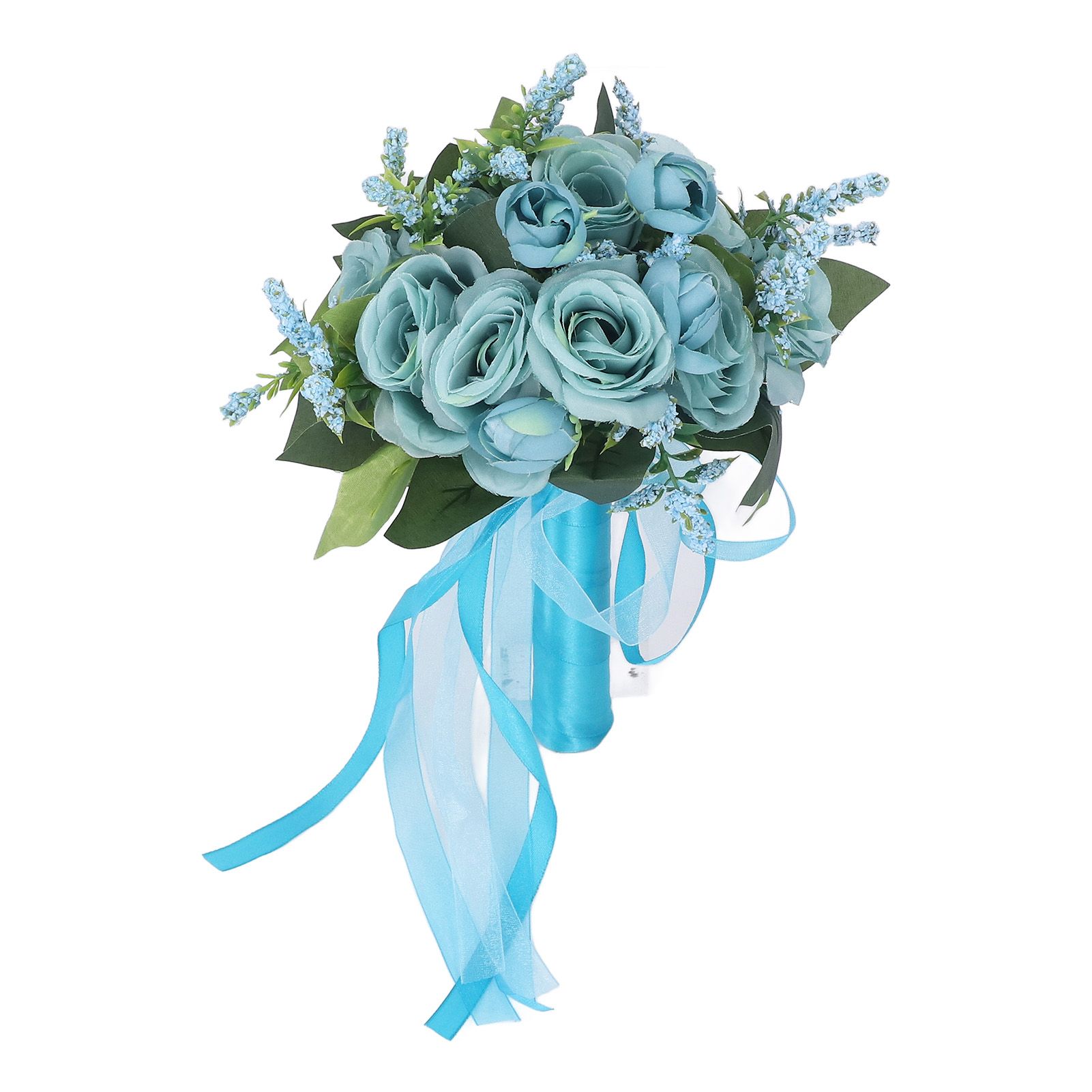 Wedding Bouquet Simulation Artificial Rose Lifelike Green Leaves Modern Elegant Rose for Wedding Church Home Decor Lake Blue — image 5