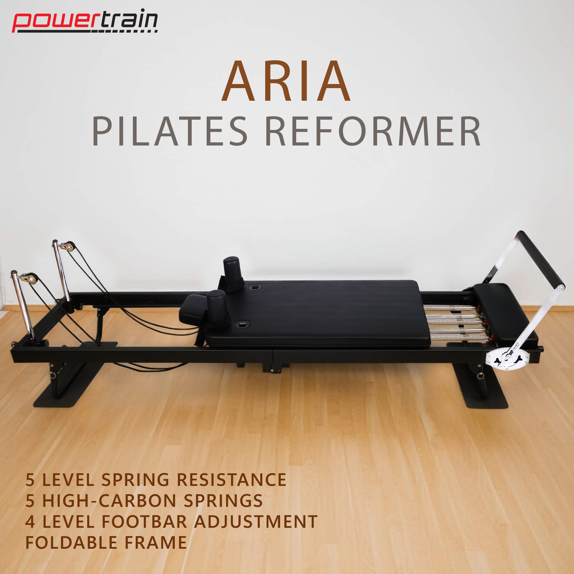 Powertrain Aria Pilates Reformer Machine Steel Foldable Multifunctional Home Gym Equipment Exercise Trainer Black — image 2