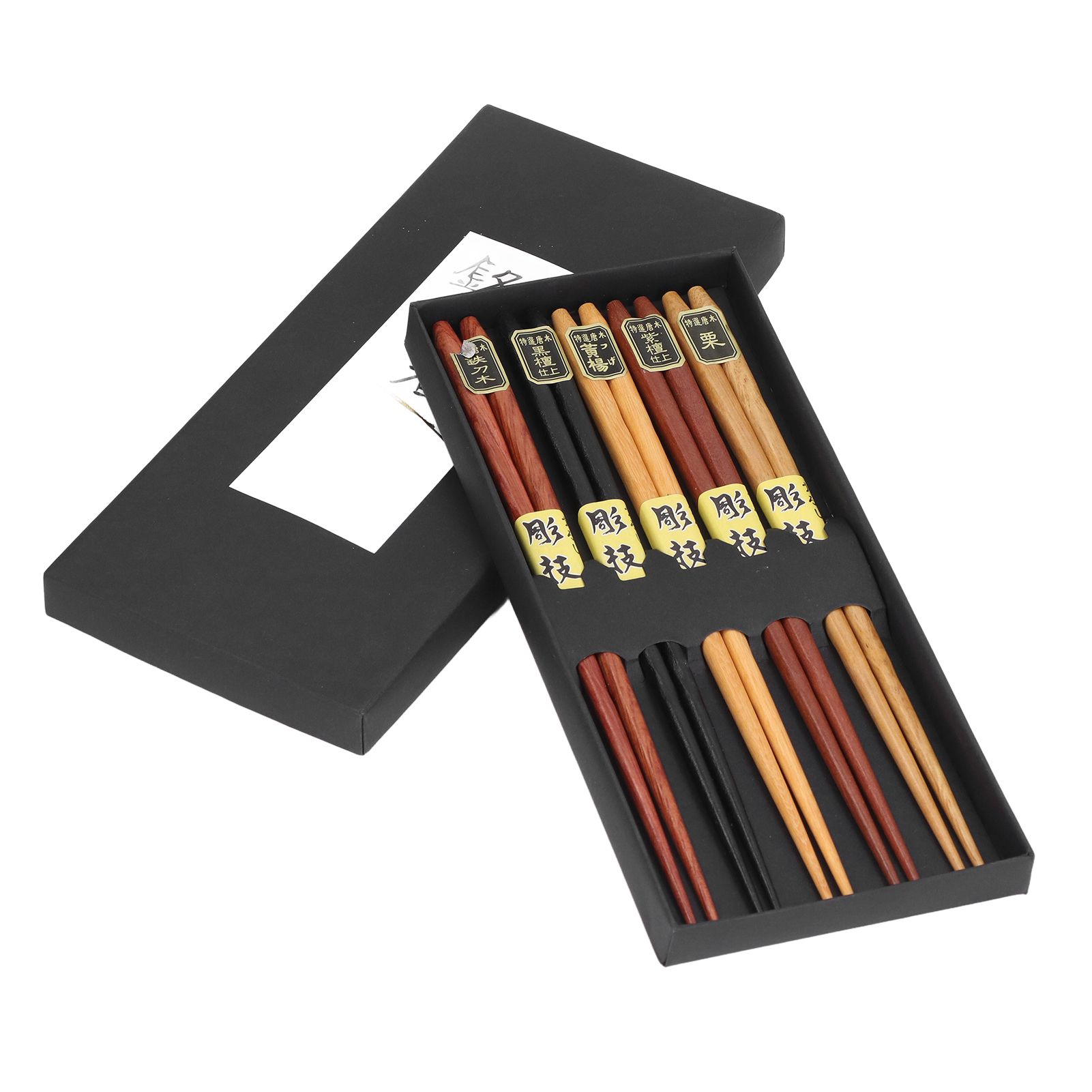 Chopsticks Set 5 Different Colors Natural Wood Antislip Design Feel Comfortable Chopsticks ReusablePointed Chopsticks — image 5