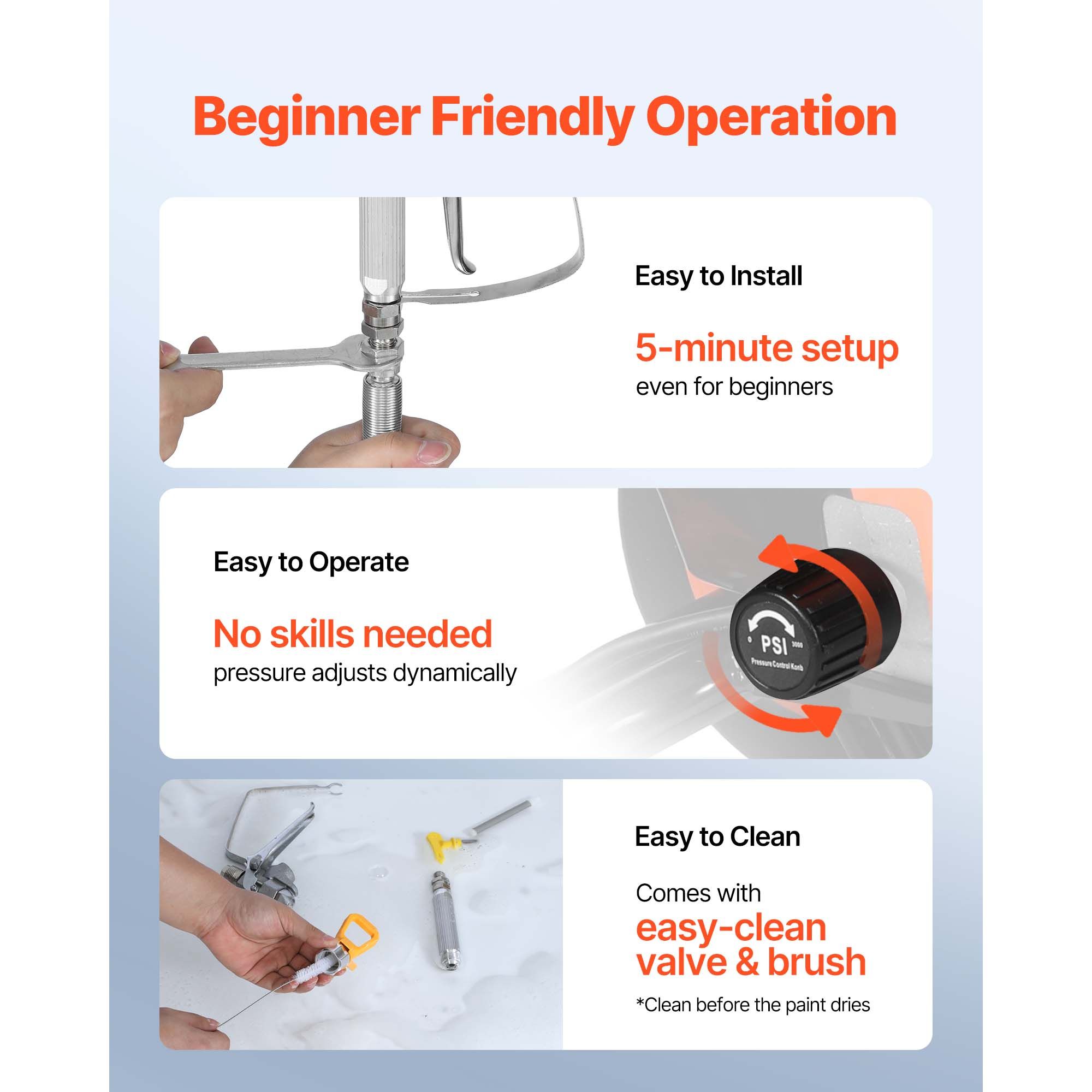 Stand Airless Paint Sprayer, 950W, 3300PSI High Pressure Airless Sprayer with Cart, Cleaning Brush, Hose, Extension Rod, Nozzles, Electric Spray Paint Machine โ image 6
