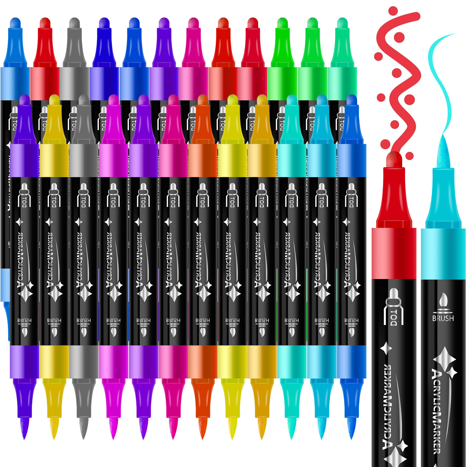24-Color Dual-Tip Acrylic Marker Set - Fine and Brush Tip for Art Projects and DIY Crafts โ image 2