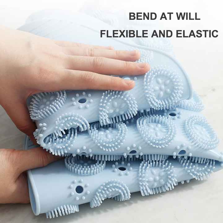 Grey Non-Slip Round Shower Foot Scrubber Mat - Soft Silicone Massage Pad for Foot Cleaning โ image 4