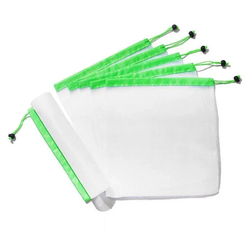 Up 15X Eco Friendly Reusable Mesh Produce Bags Superior Double Stitched Strength - 5PCS Medium Green