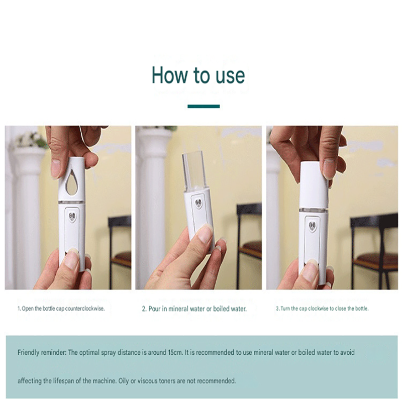 White Portable Nano Facial Mister - 20mL USB Rechargeable Hydrating Sprayer for Face & Skin — image 6