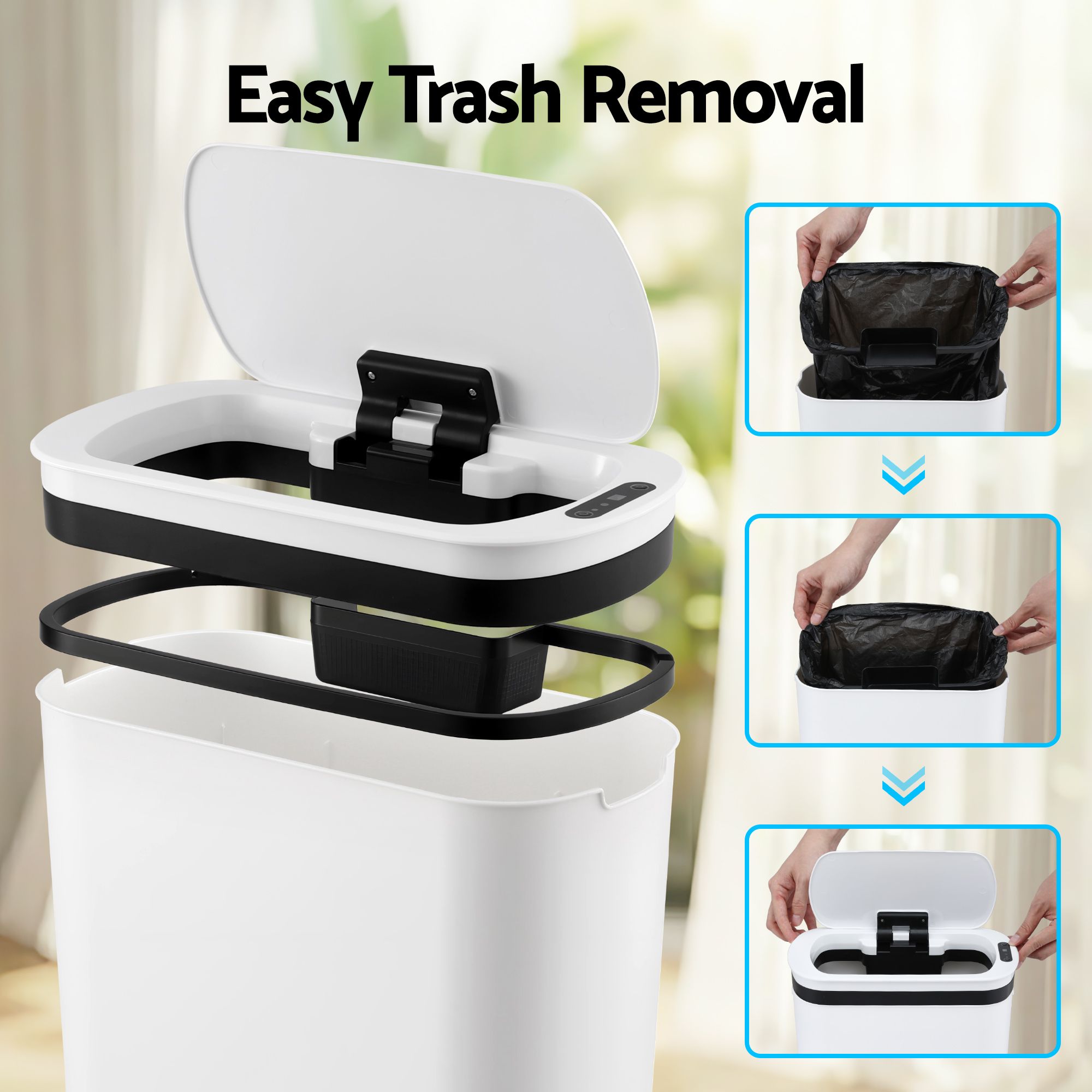 Devanti Automatic Trash Bin with Lid 21L Motion Sensor Kitchen Bin Touchless Garbage Can Plastic Slim Rubbish Bin with Liner Holder for Kitchen — image 5