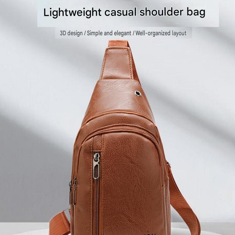 Office Commuter Business Set-Black Men's PU Leather Chest Bag and Green RFID Blocking Aluminum Wallet - Waterproof Crossbody Sling Bag with Multi — image 2