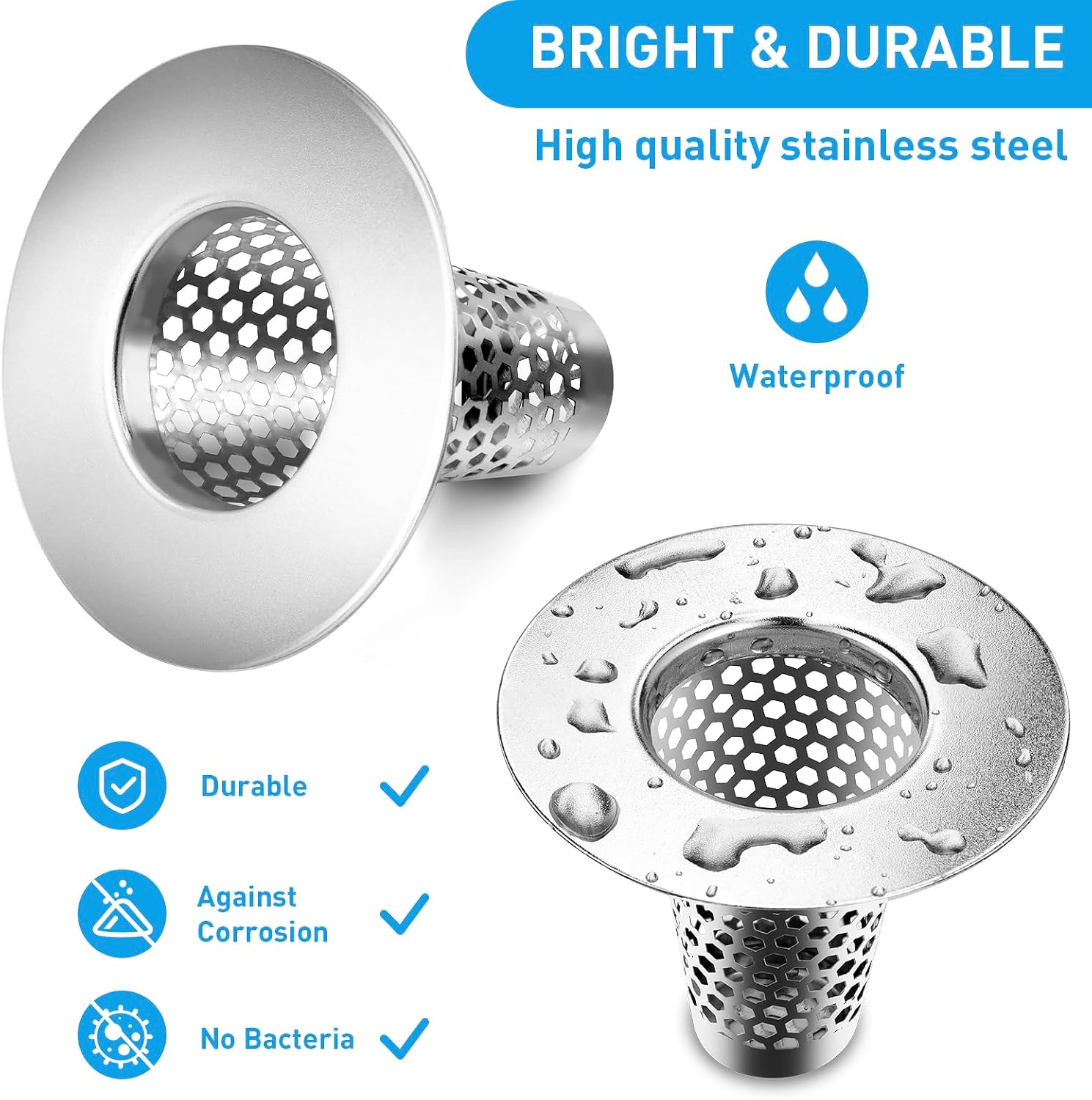 2PCS Bathroom Sink Drain Strainers, 1" Small Conical Premium Stainless Steel Porous Hair Catcher, Drainer Filter, Fit for 1.20"-1.60", Depth Than 1.60" Drain — image 5