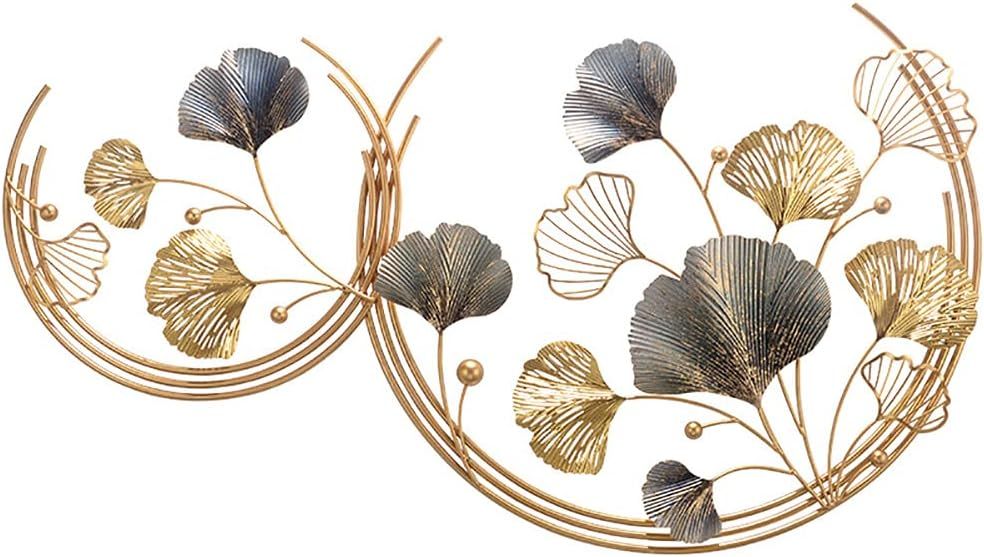 3D Handmade Metal Wall Art Decor,Golden Ginkgo Leaves Metal Wall Decor with Frame, Gold Metal Art Wall Sculpture for Study Living Room Bedroom Artwork Hotel — image 3