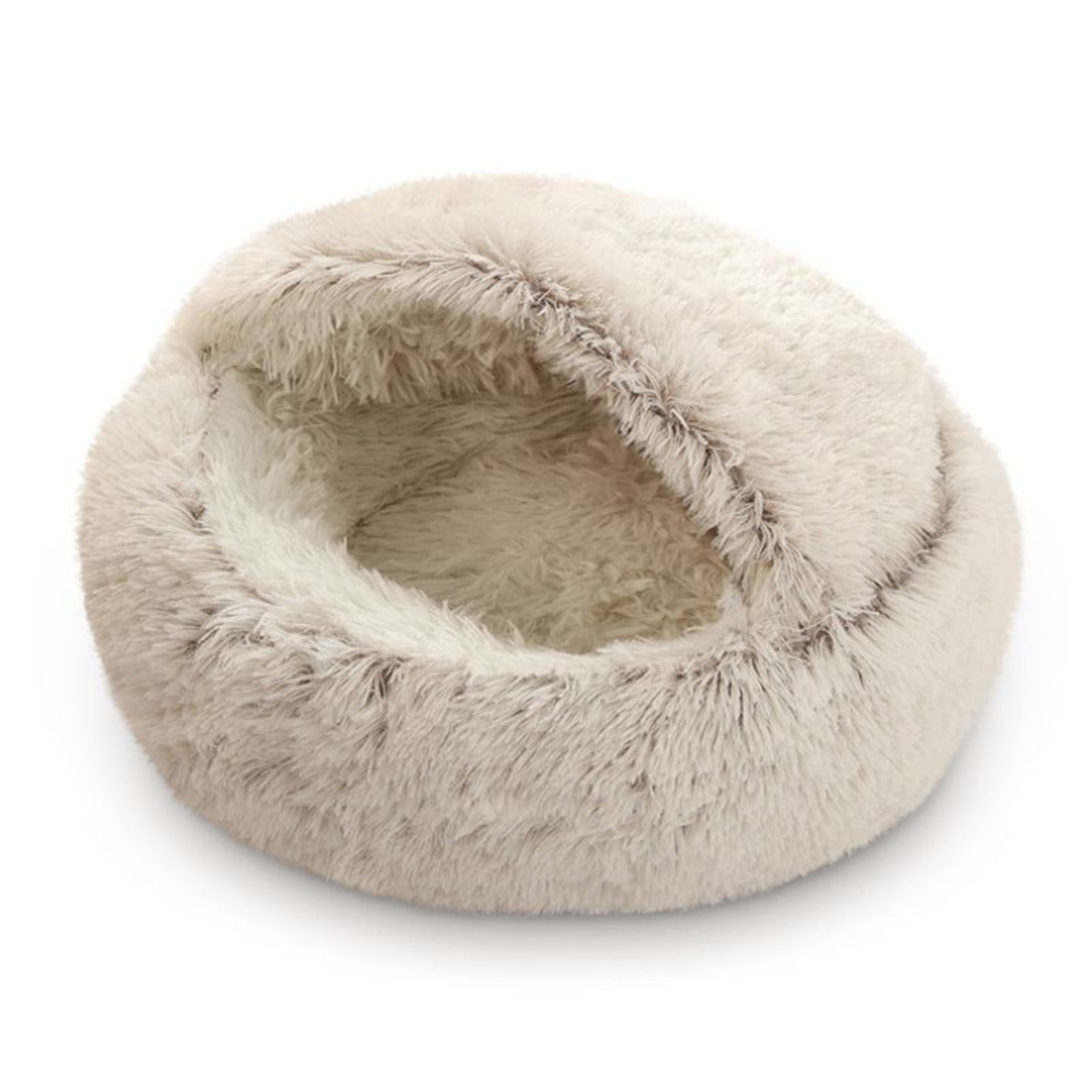 Cat Bed Round Plush Hooded Cat Bed Cave, for Indoor Cats or Small Dog Beds, Calming Pet Beds Calm Anti-nxiety Dog Bed, Waterproof Bottom Washable (16"x16") — image 2