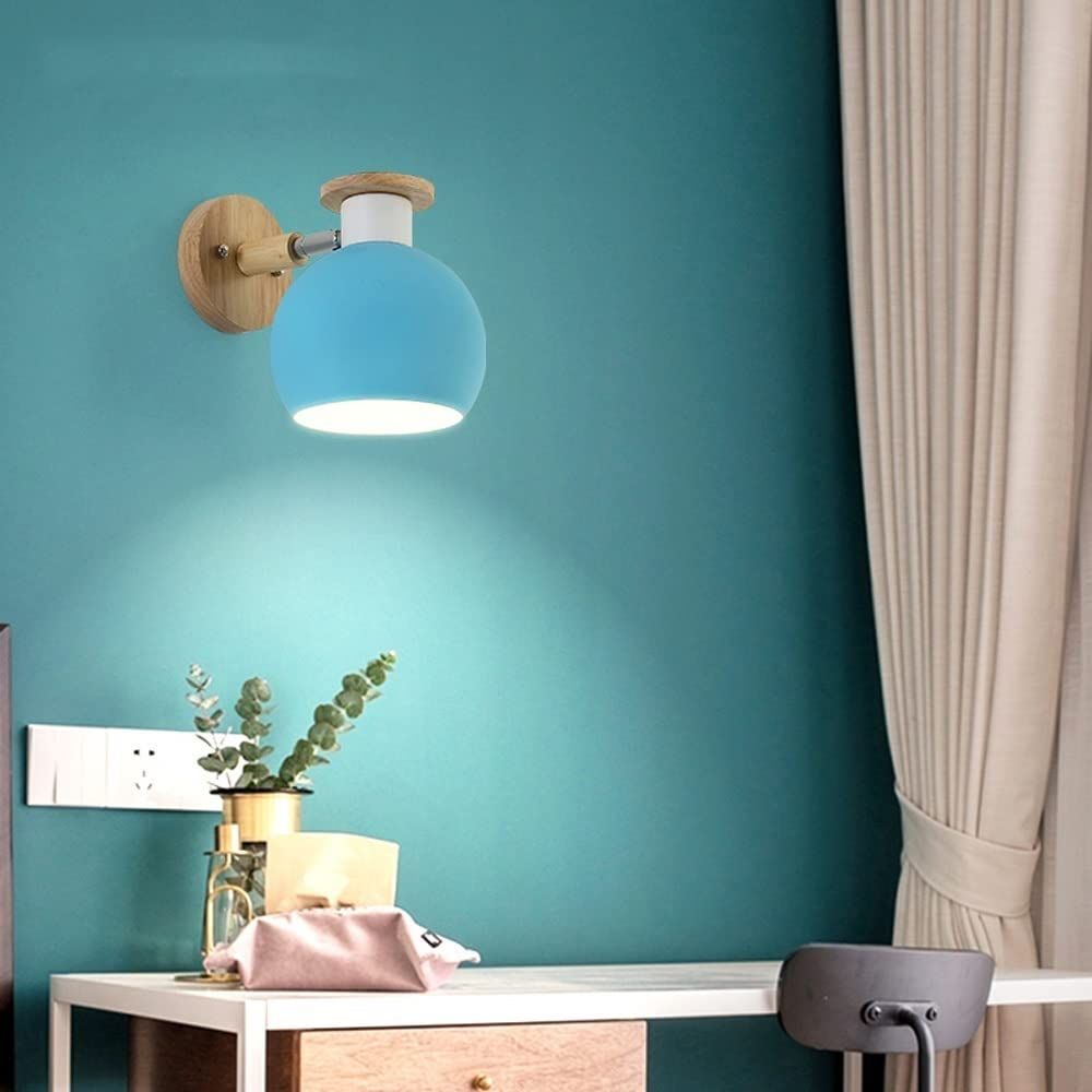 Kids Room Wall Sconce Lighting Fixture, Nordic Modern Indoor Bedroom Bedside Wall Lamp, Macaron Colour Metal Shade — image 2