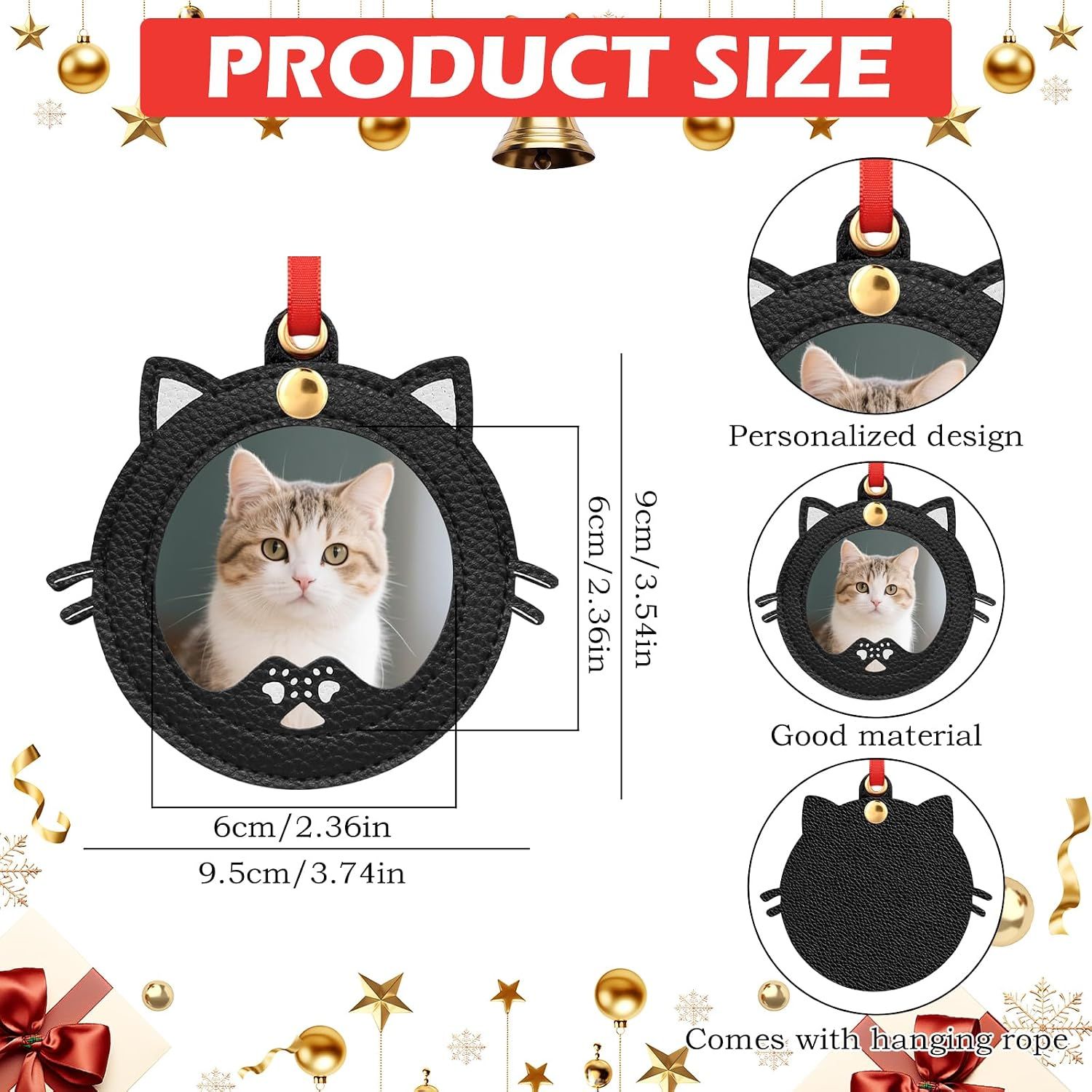 Cat-Shaped Mini Photo Frame Christmas Decoration, Mini Cat Picture Frame Xmas Ornaments, Personalized Christmas Decorations Supplies for Family, Black — image 2