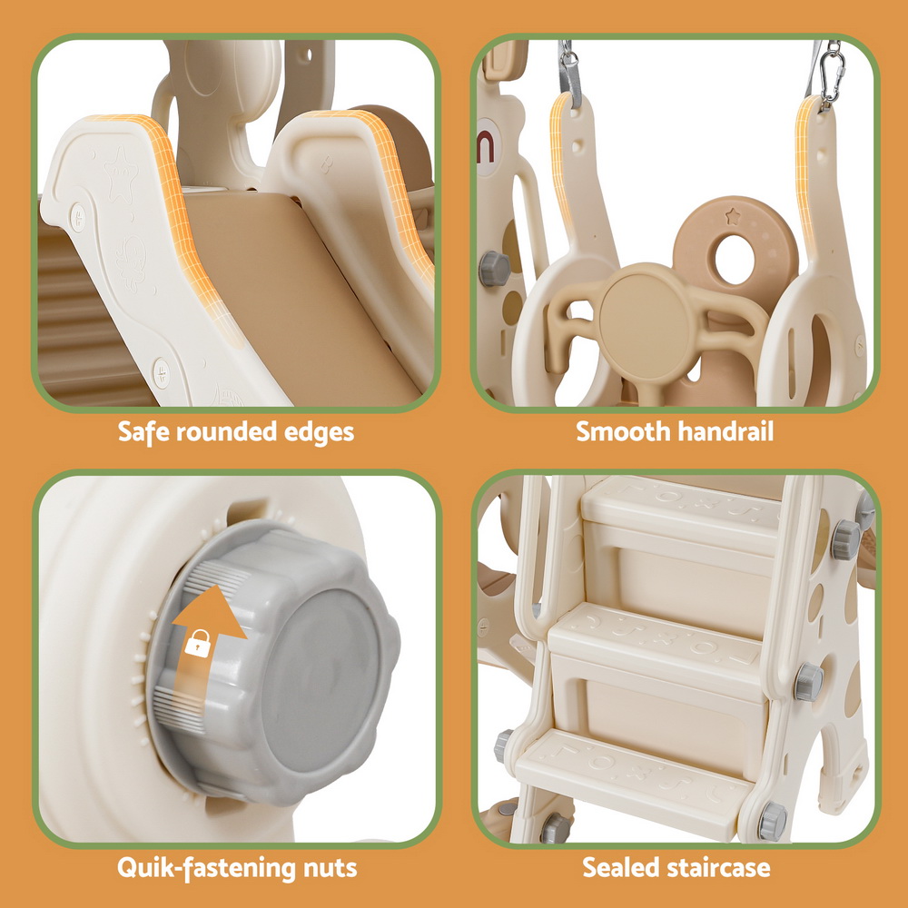 Keezi Kids Slide Swing Set Basketball Hoop Outdoor Playground Toys 160cm Beige — image 6