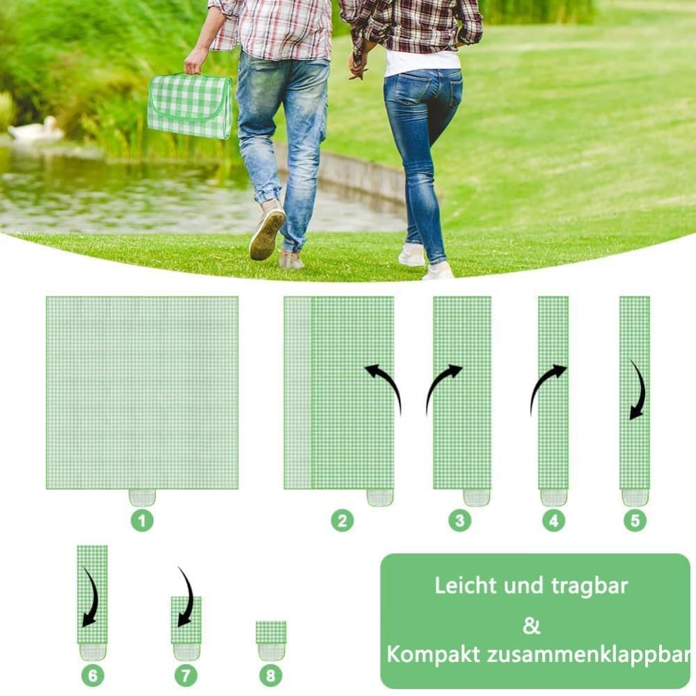 Waterproof Picnic Mat Foldable with Carrying Handle for Camping Beach Park Outdoor Activities, 150x200cm, Green — image 4