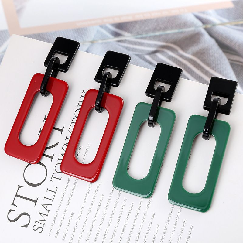 2 pairs Fashion Retro Simple Acrylic Splicing Rectangle Hollow Earrings for Women Exaggerated Statement Dangle Drop Earrings โ image 4