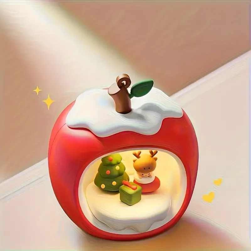 Christmas Apple Night Light Touch Dimmable Cute Reindeer Scene Bedroom Ambient Light Xmas Tree Ornament Xmas Eve Gift — image 3