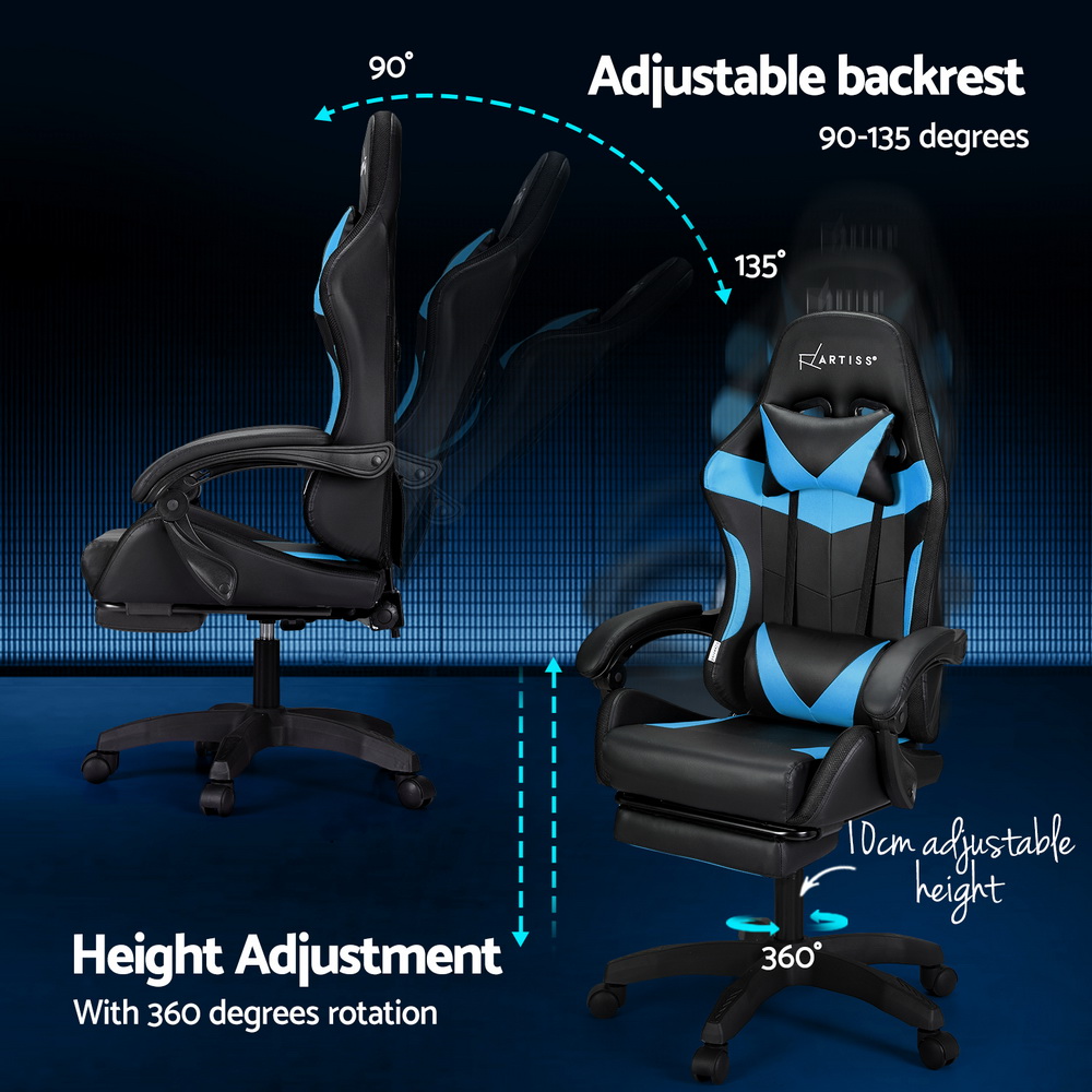 Artiss 6 Point Massage Gaming Office Chair 7 LED Footrest Cyan Blue โ image 6