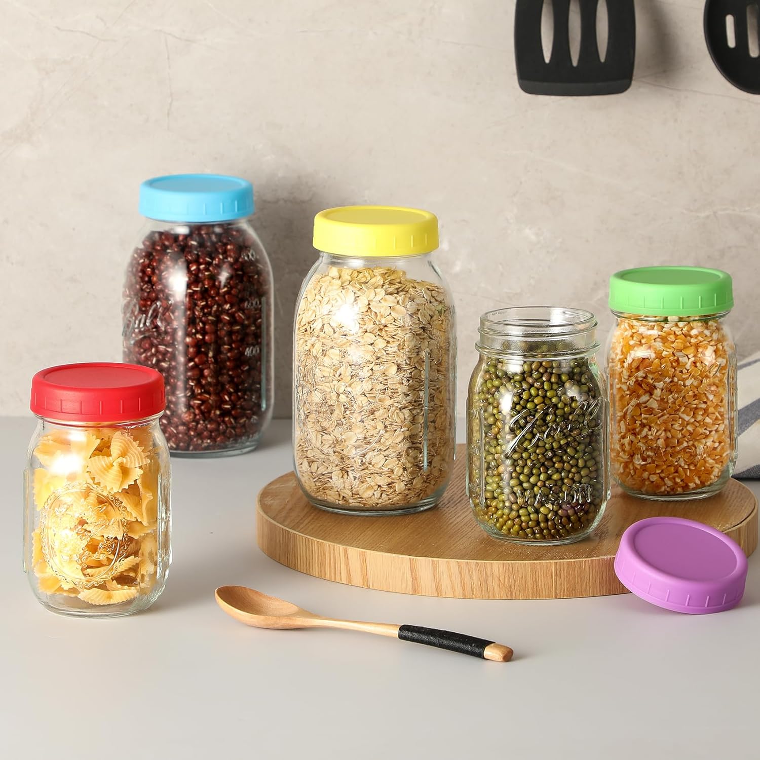 12 Pack REGULAR MOUTH Mason Jar Lids for Ball, Kerr and More - Multicolor Plastic Storage Caps for Mason Jars, Canning Jars - Leakproof, Dishwasher Safe & Food โ image 6