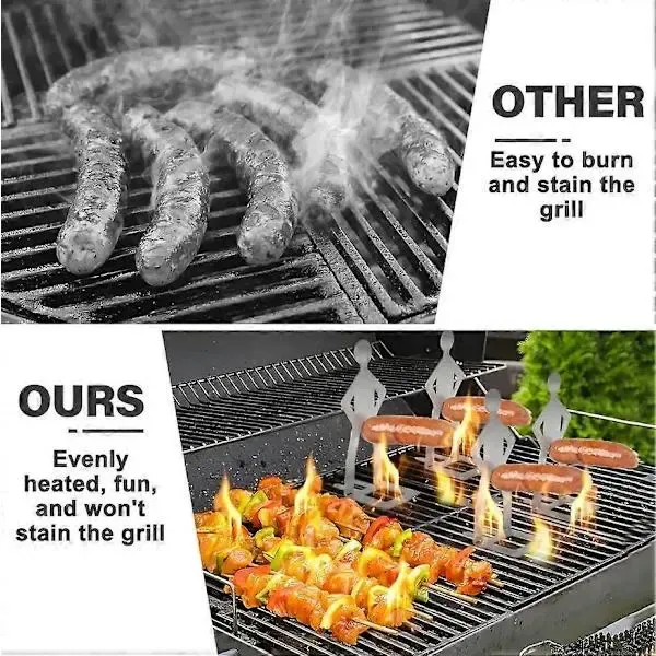 6 Piece Stainless Steel Sausage Grill Holder Rack, Portable Rotating BBQ Stand for Hot Dogs, Camping and Outdoor Cooking — image 5