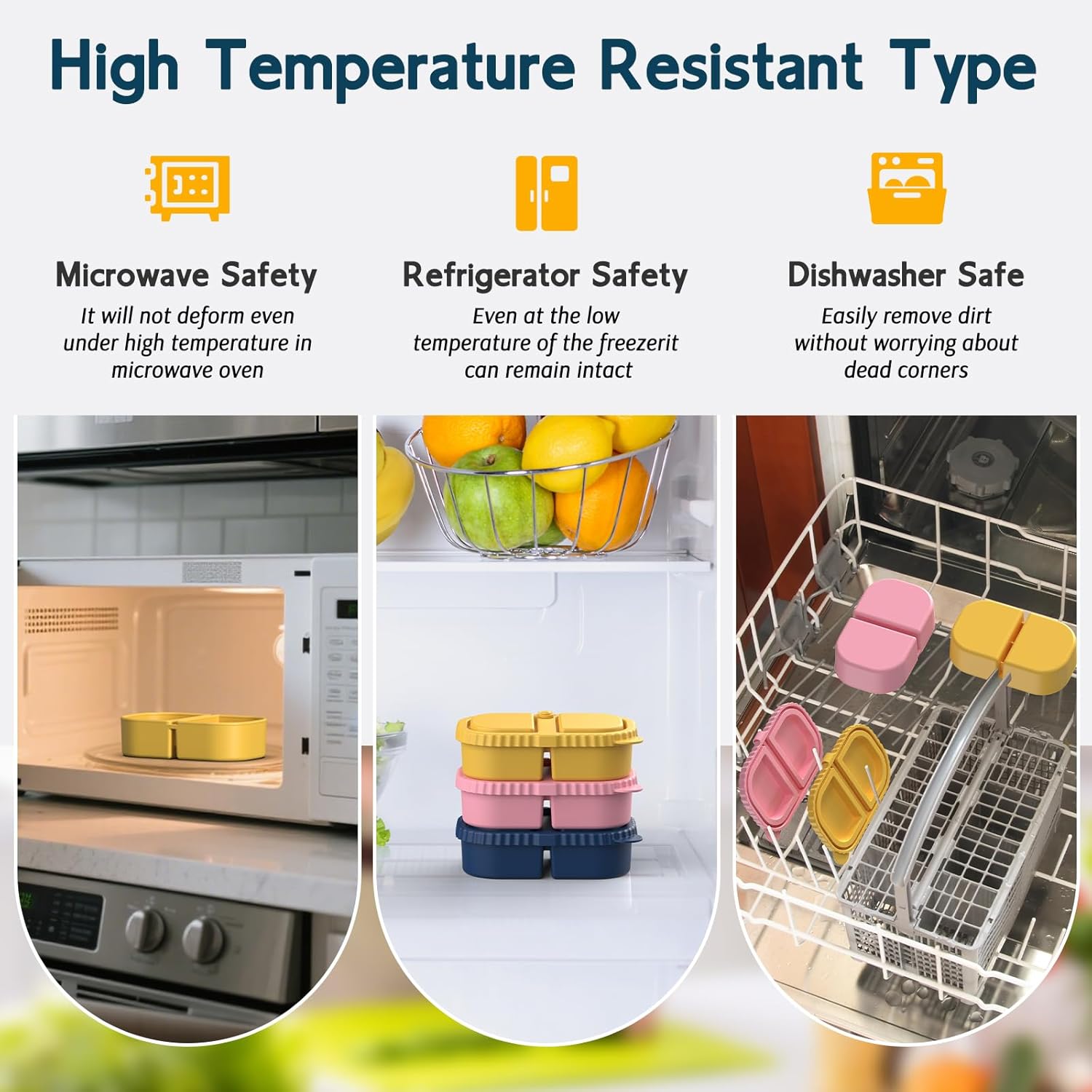 3 Pack Silicone Lunch Boxes Reusable with Lids Mini Double Compartment Portable Food Storage Containers for Picnic School Office β image 5