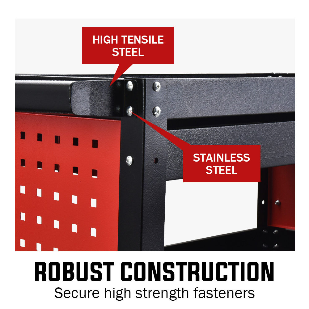Bullet 3-Tier Steel Tool Trolley Cart, for Workshop, Mechanic, with Drawer, Pegboard, Screwdriver Bay, Black/Red โ image 4