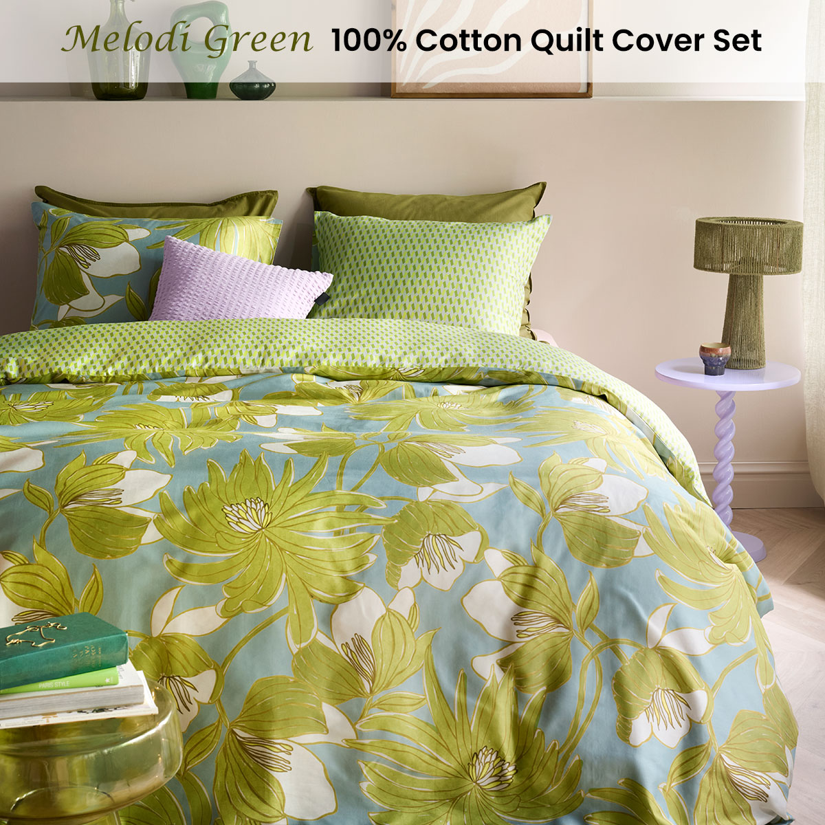 Oilily Melodi Green Cotton Floral Quilt Cover Set King โ image 2