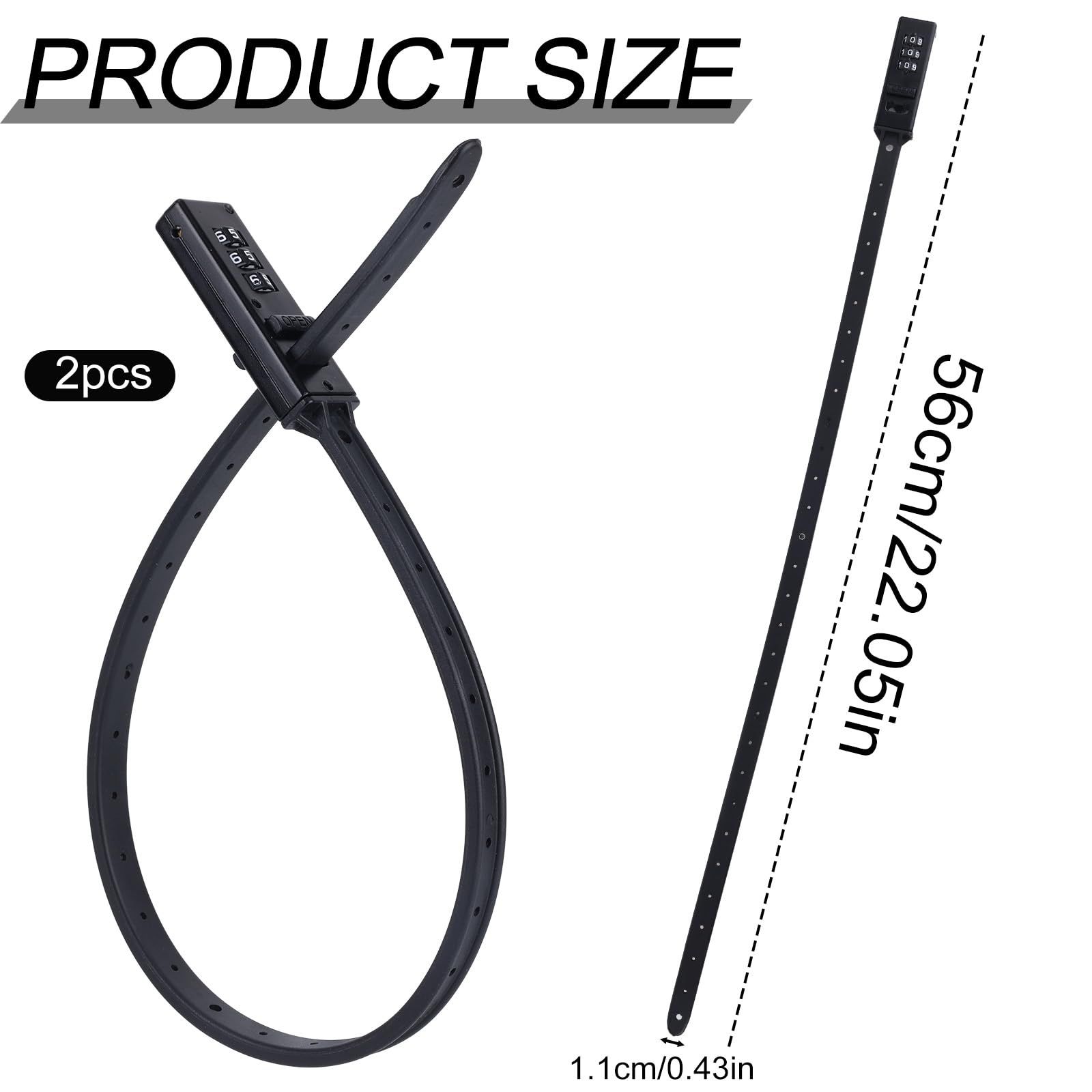 2pcs Zip Tie Lock, 22.05in Adjustable Small Cable Lock with Combination 3 Digit Recodable Combination Multi-Purpose for Bikes Motorcycle Helmet (Black) โ image 5