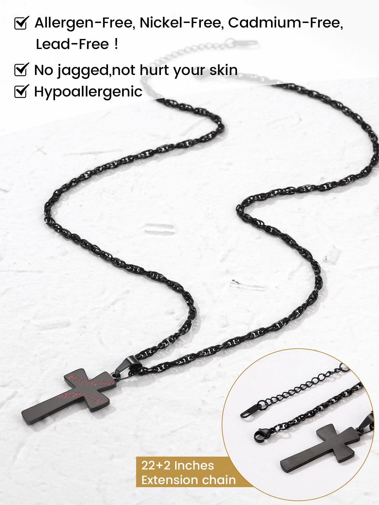 Sport Necklace for Men Boys, Customized Unisex Stainless Steel Baseball Cross Necklaces/Soccer/Football/Basketball Necklace with — image 4