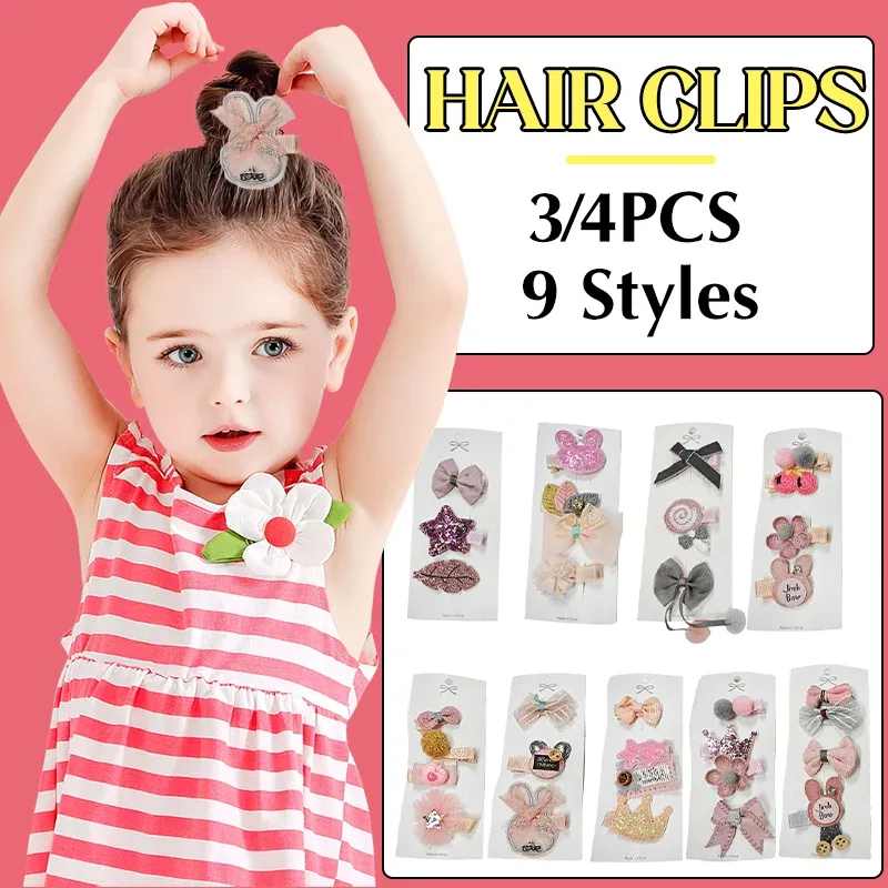 3/4PCS Christmas Hair Clips Set Bow Flower Hairpin Hairgrip Cute Girls Barrettes - Pink Crown Set โ image 2