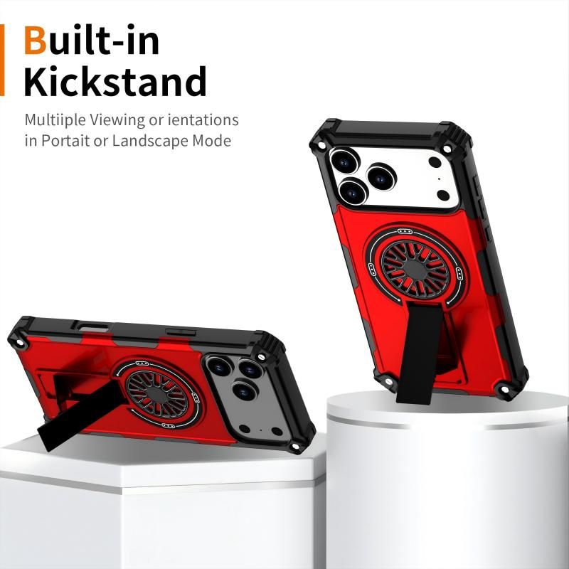 Armor Heavy Duty Magnetic Rotating Ring Kickstand Phone Case For iPhone 13 Pro, Anti-Drop Protective Cover In Red โ image 2
