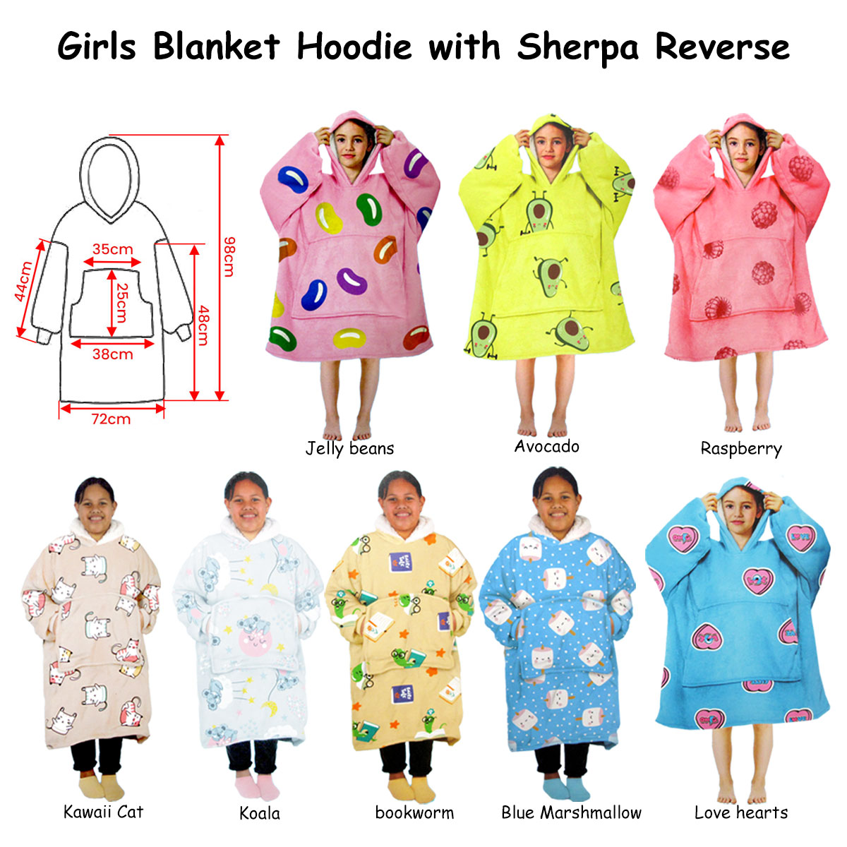 Girls Comfy Warm Blanket Hoodie with Sherpa Fleece Reverse Raspberry — image 2
