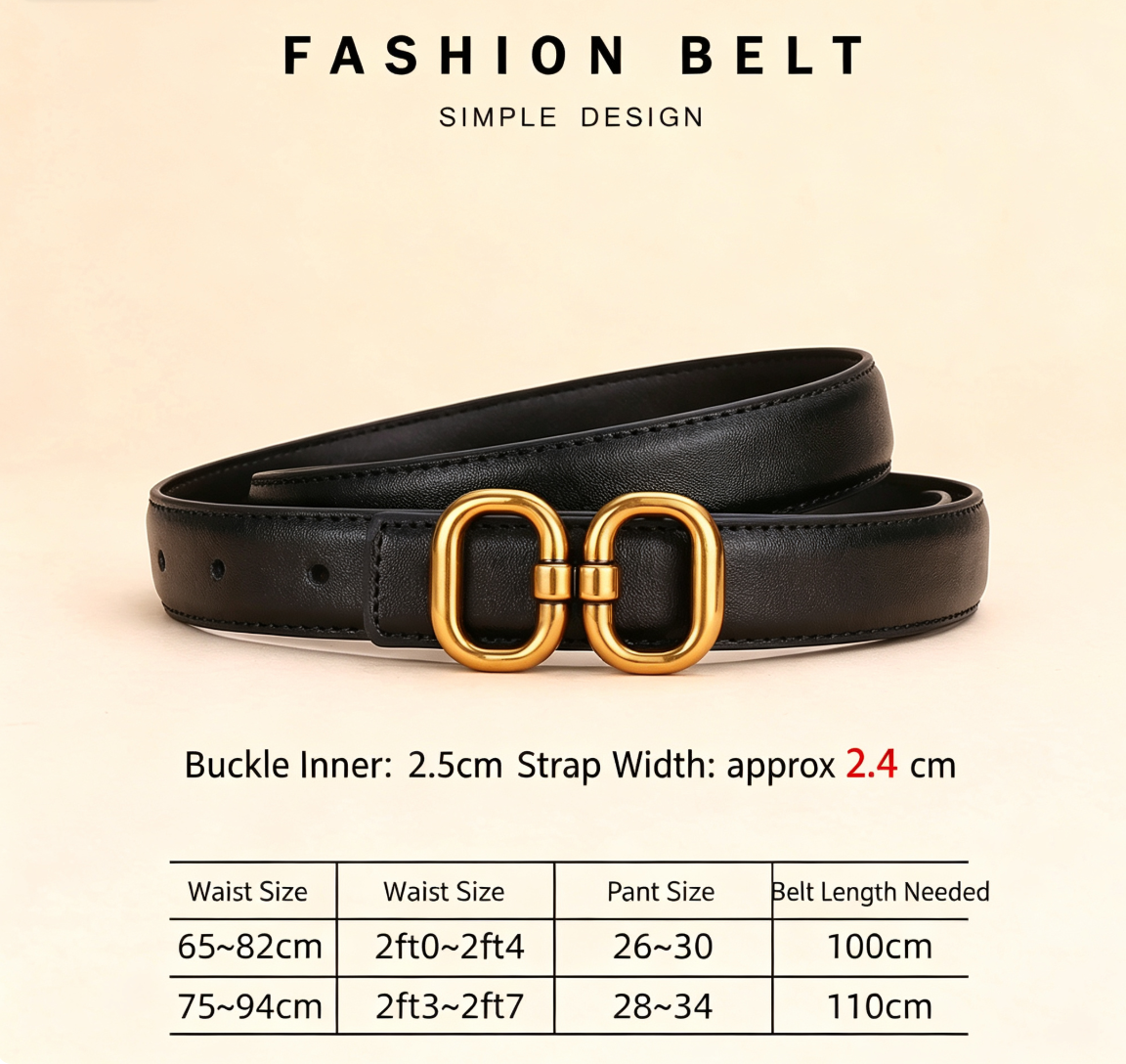 Genuine Leather Women‘s Belt 2-Pack - Classic Black & Dark Brown Dress Belt for Women - Trendy Casual Waist Belt for Jeans Trousers - 110cm — image 3