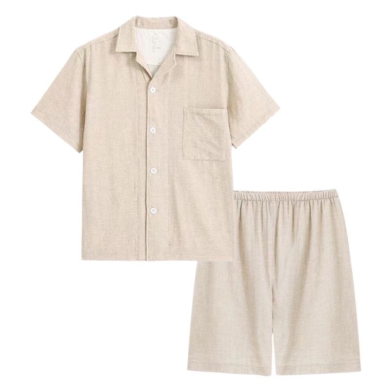 Cotton Short Sleeve Japanese Leisure Sleep Shorts Set Men's gray polka dot-short sleeve shorts XL โ image 2
