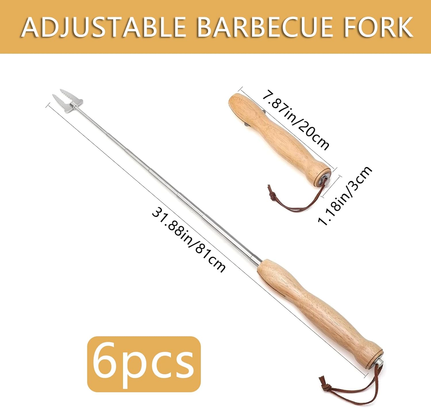6 Pcs Marshmallow Roasting Sticks, 32 Inch Long Stainless Steel SmoresSticks Extendable Marshmallow Sticks Barbecue Forks for Fire Pit Campfire BBQ — image 2