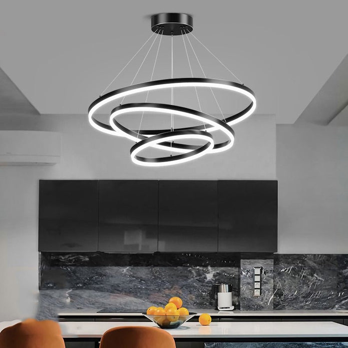 Gold 4 Rings Minimalist LED Pendant Light Adjustable Circular Chandelier — image 5