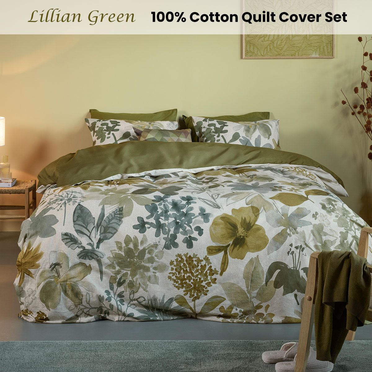 Bedding House Lilian Green 100% Cotton Percale Quilt Cover Set Queen — image 2