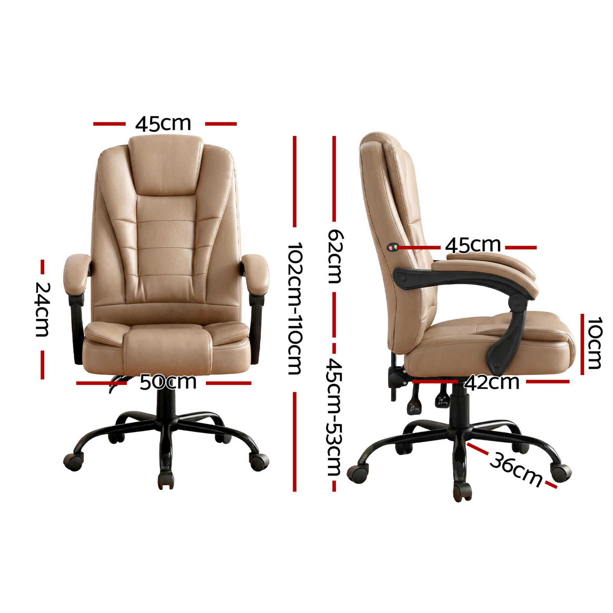 Artiss Massage Office Chair Executive Computer Gaming Chairs Brown PU Leather Espresso โ image 2