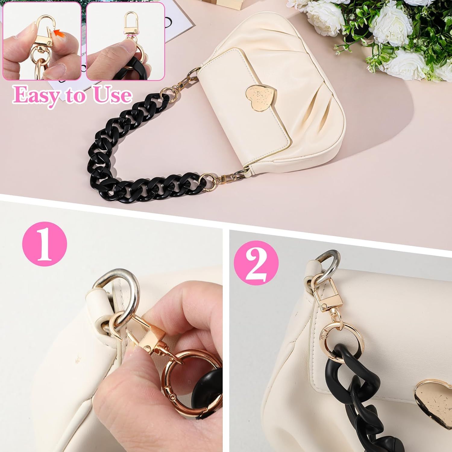 1PCS Black Purse Chain Replacement, 15.7 Inch Acrylic Bag Chain, Black Purse Chains Strap, Adjustable Handbag Strap Handles for Shoulder Bags DIY Crafts — image 4