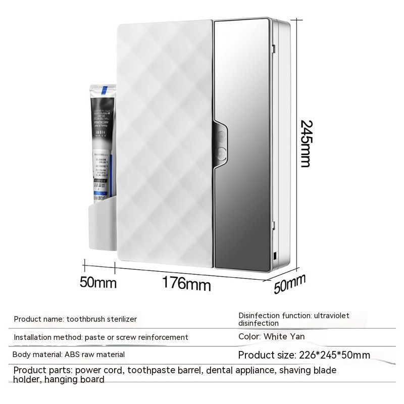 Toothbrush Sanitizer, Toothbrush Sanitizer and Holder w/Sterilization Function, Toothbrus Hsterilizer Wall Mounted for Bathroom
