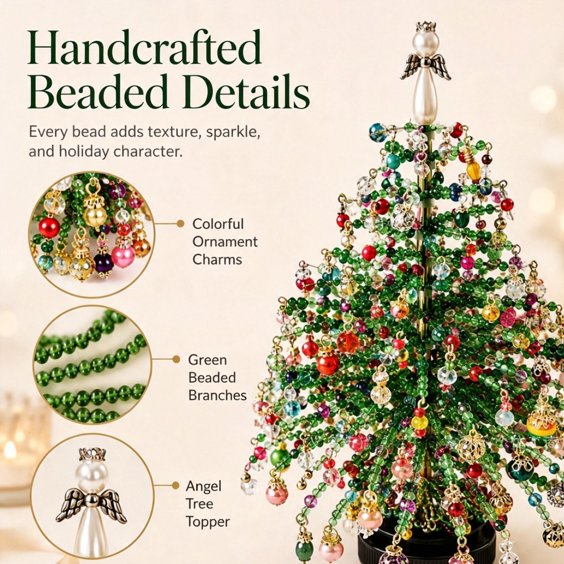 DIY Beaded Christmas Tree Kit with LED Light Strings, Christmas Halloween Tabletop Decor, Therapeutic DIY Handcraft, Create Warm Festive Atmosphere — image 4