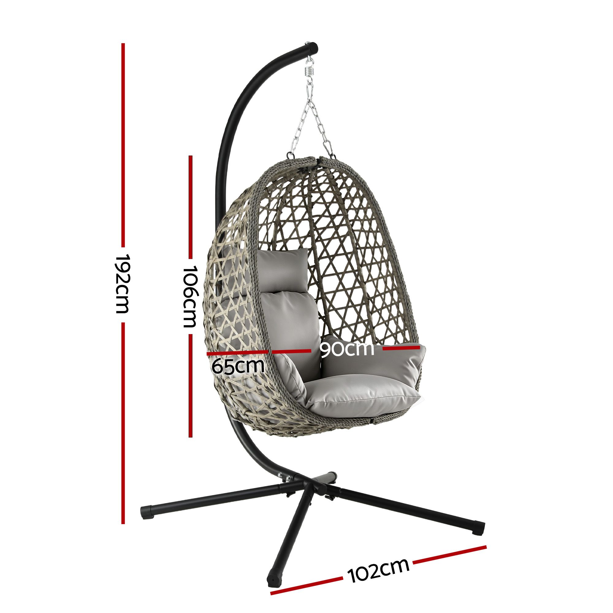 Gardeon Outdoor Swing Chair with Stand Cushion Rattan Furniture Grey โ image 2