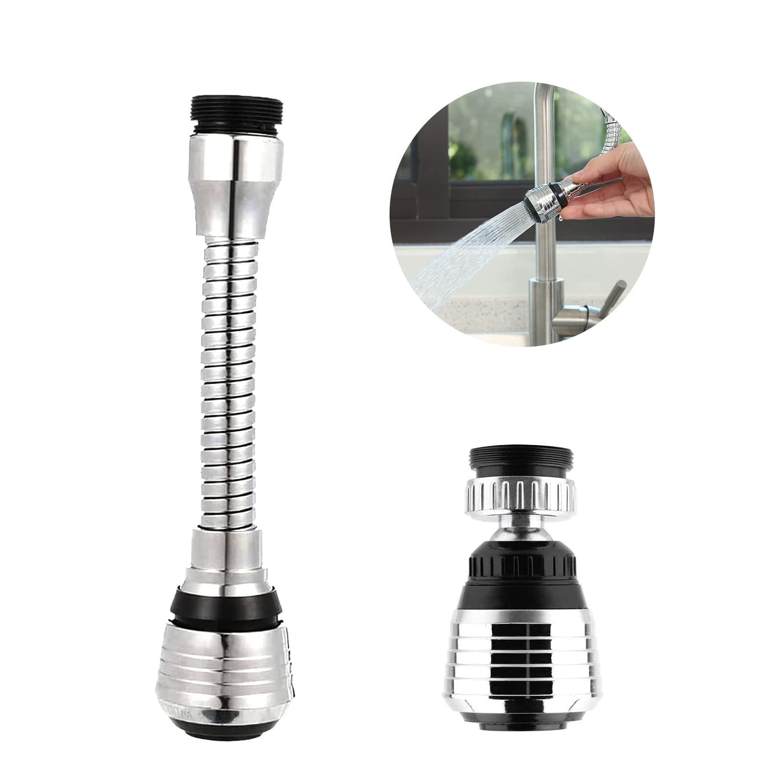 2 Pack Flexible Faucet Sprayer Attachment, 360 Degree Kitchen Sink Aerator Extender for Hot and Cold Water, Silver, 0.94 × 2.55 — image 4