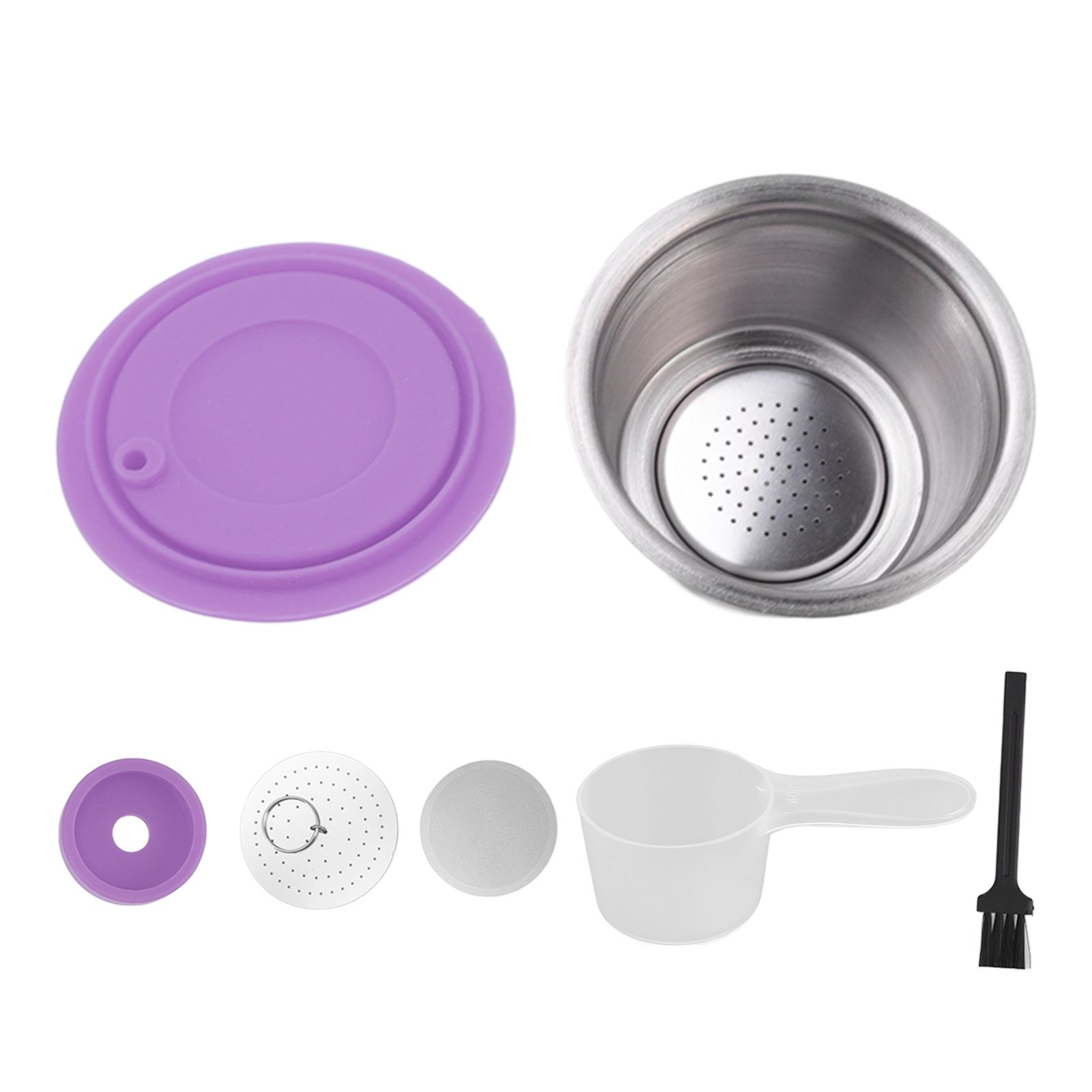 Stainless Steel Refill Coffee Capsules Reusable Coffee Filter Cup Set with Powder Cover for Dolce Gusto Purple โ image 2