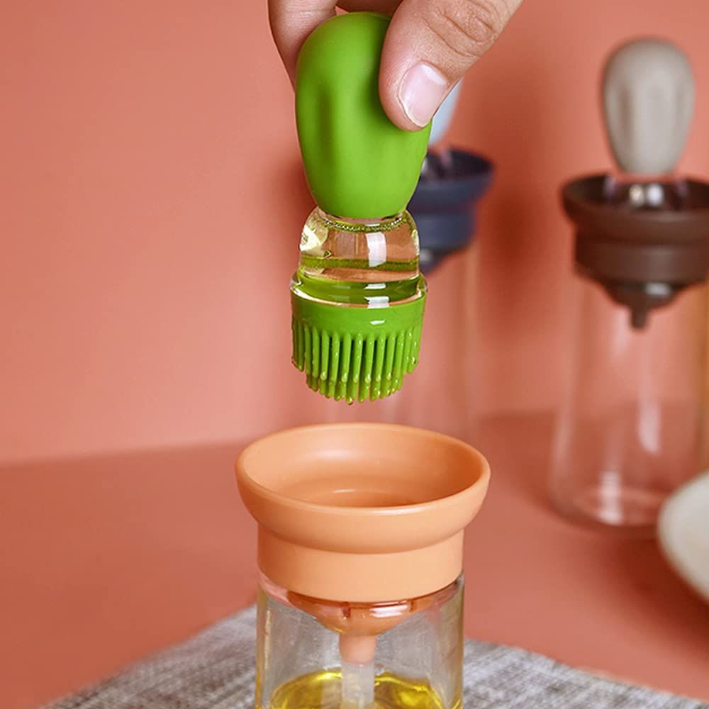 6.09oz Glass Oil Bottle with Brush for Cooking, Baking, And Grilling - Convenient Non-Drip Feature, Easy to Clean Green two-piece set [oil bru — image 2