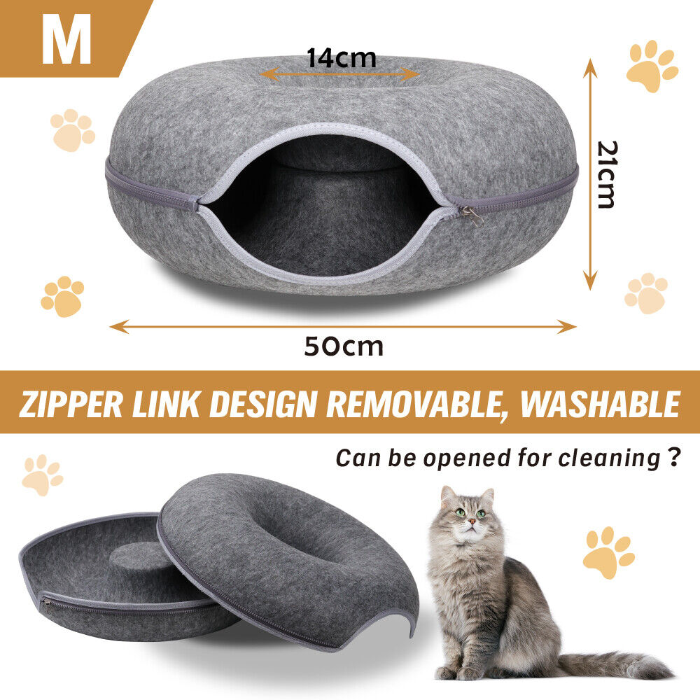 Cat Tunnel Bed Felt Pet Puppy Nest Cave House Round Donut Interactive Play Toy 26823 โ image 2