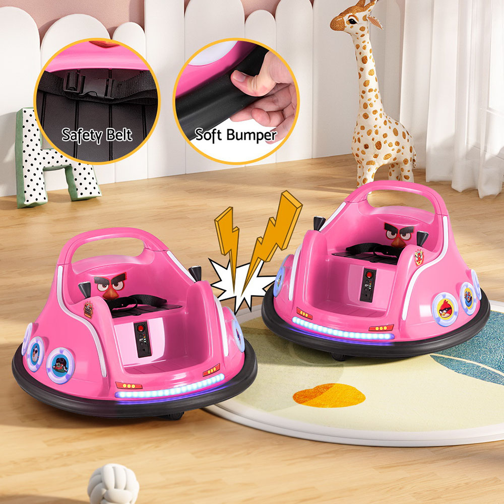 Kids Ride On Car Bumper Electric Ride On Cars Light Remote Angry Birds Sticker Pink โ image 5