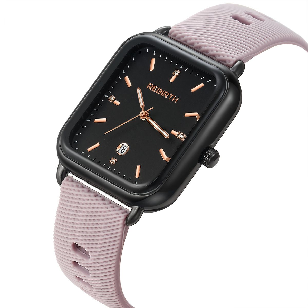 Elegant Retro Preppy Style Women's Quartz Watch - Square Black Dial with Pink Silicone Strap, Zinc Alloy Case, Non-Rechargeable Battery/purple โ image 6